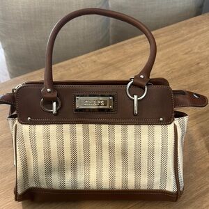 Chaps Woven Stripe Women’s Handbag Purse 3 Compartments Zipper & Snap Close Cute